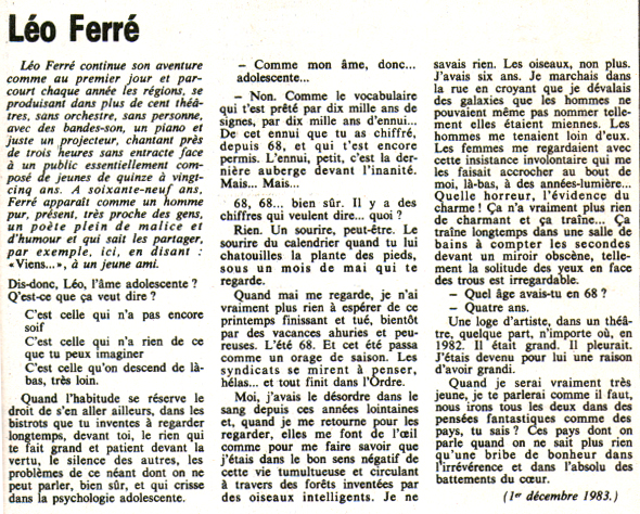 Léo Ferré - Le Monde Numéro spécial LE SHOWBIZ N°124 de Juillet/Août 1985