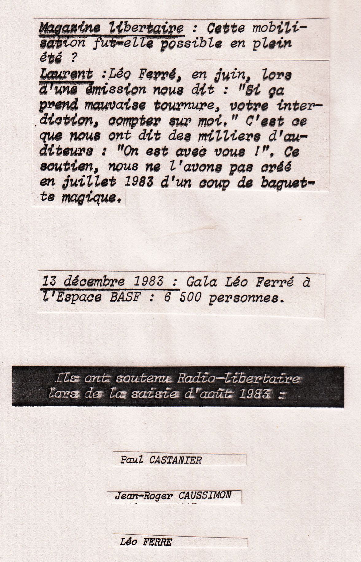 Léo Ferré - Magazine libertaire n°7 de septembre 1985