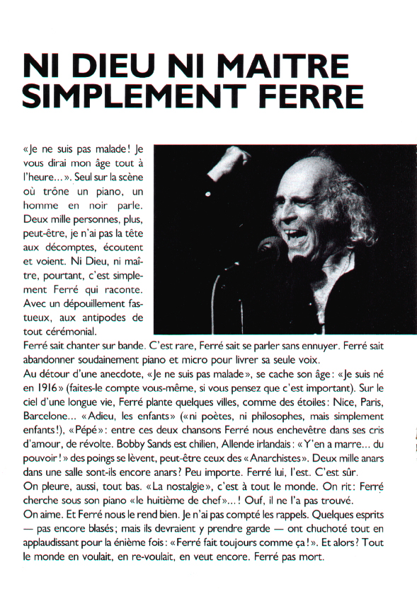 Léo Ferré - Tourcoing programme du 05/10/1985