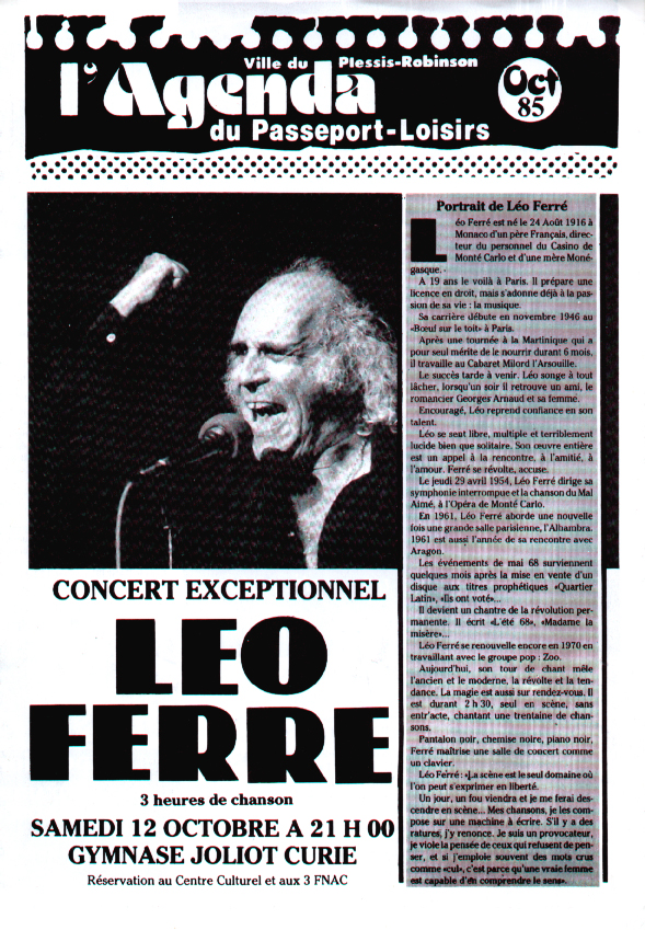 Léo Ferré - Plessis-Robinson du 12/10/1985
