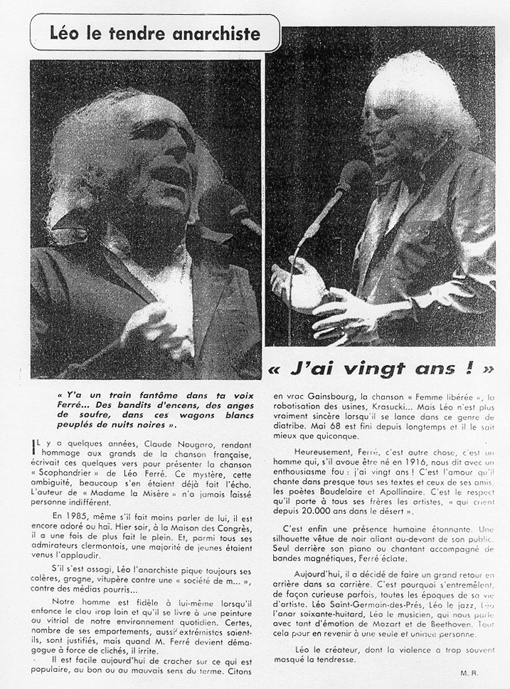 Léo Ferré - Télérama du 12/10/1985
