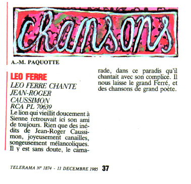 Léo Ferré - Télérama N°1874 du 11/12/1985