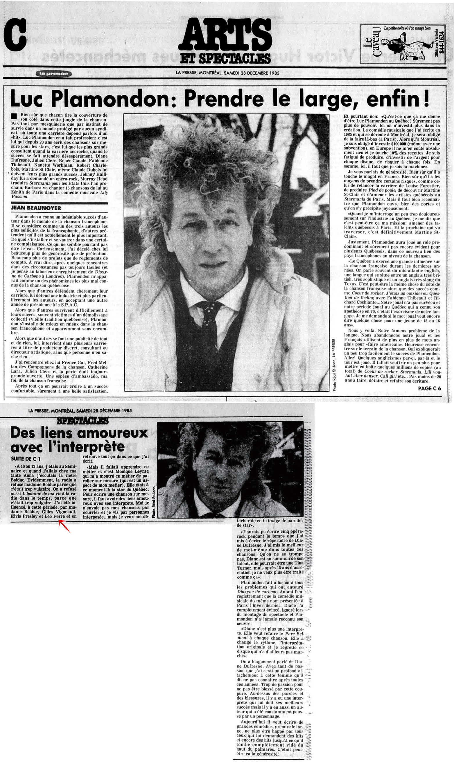 Léo Ferré - La Presse, 28 décembre 1985, C. Arts et spectacles