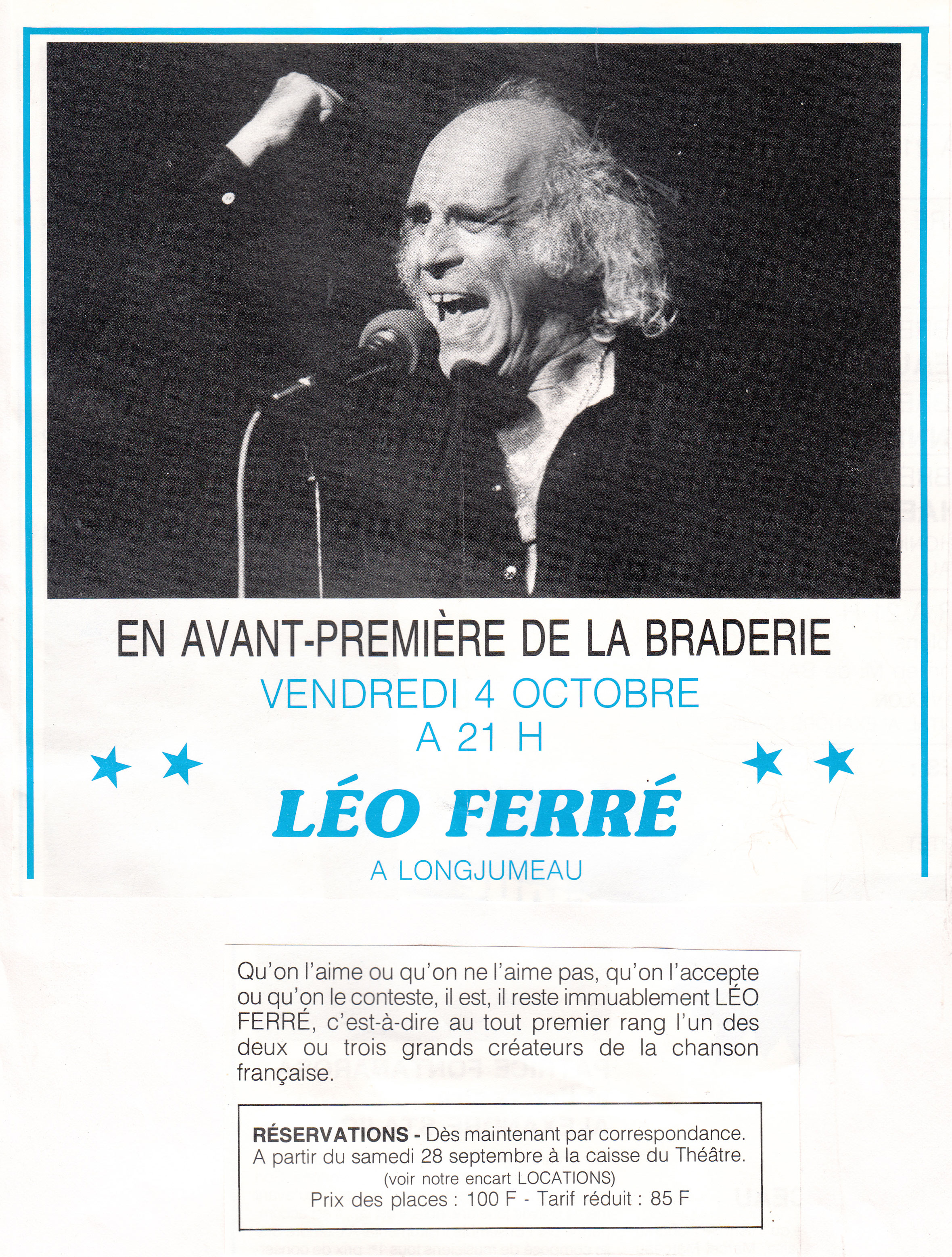 Léo Ferré - Contacts longjumellois n°14, saison 1985-1986, revue du Théâtre Adolphe Adam de Longjumeau