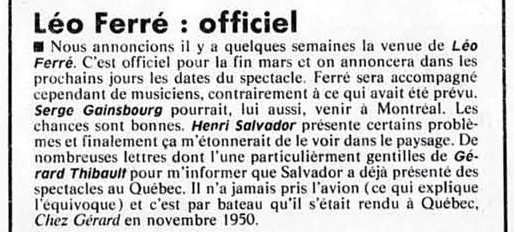 Léo Ferré - La Presse, 16 janvier 1986, B. Arts et spectacles