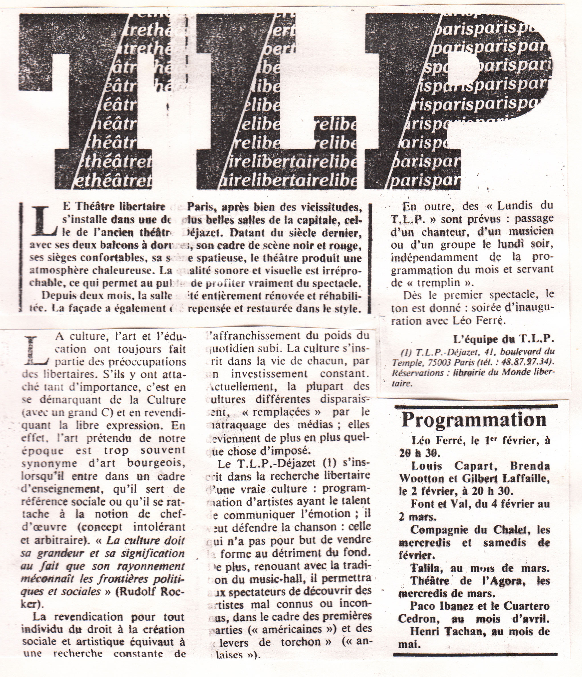 Léo Ferré - Le Monde libertaire du 23 janvier 1986