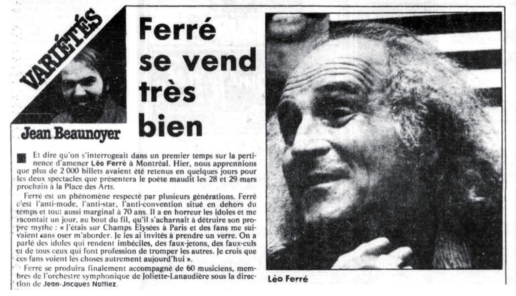 Léo Ferré - La Presse, 20 février 1986, C. Décoration