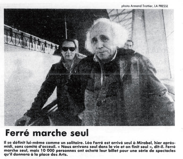 Léo Ferré - La Presse, 23 mars 1986, Cahier A
