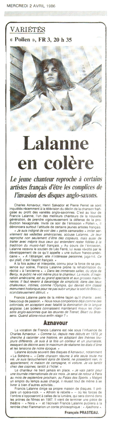 Léo Ferré - Le Figaro N°12935 du 02/04/1986
