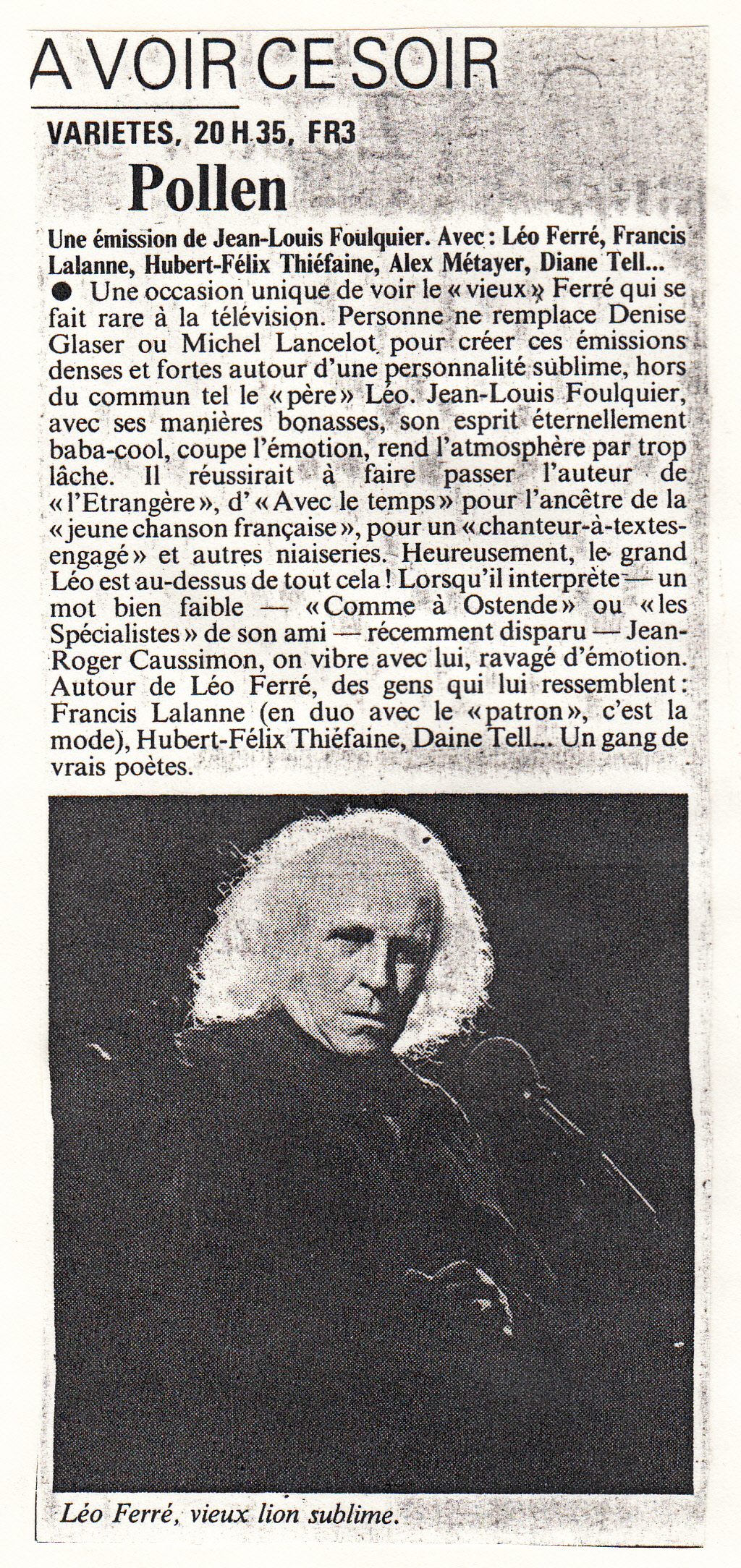 Léo Ferré - Le Quotidien du 02/04/1986