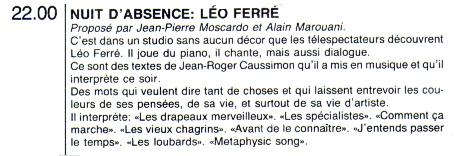 Léo Ferré - Journal Canal +, mensuel de Mai 1986