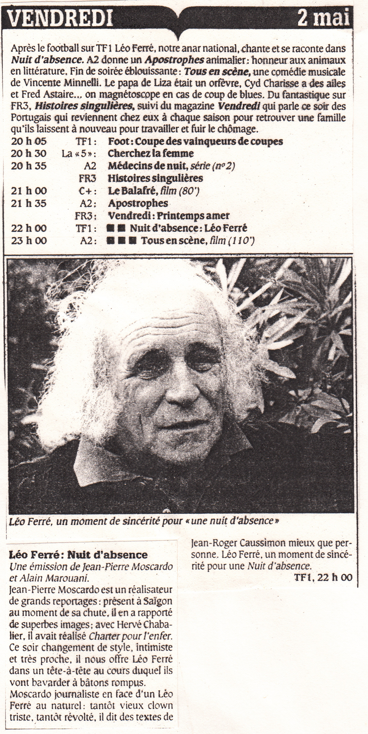 Léo Ferré - L'Évenement du Jeudi du 01 au 07/05/1986