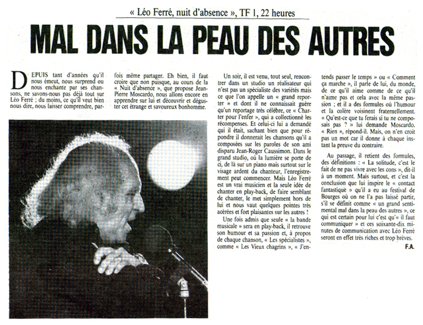 Léo Ferré - L'Humanité N°12969 du 02/05/1986