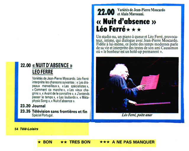 Léo Ferré - Télé Loisirs du 02/05/1986