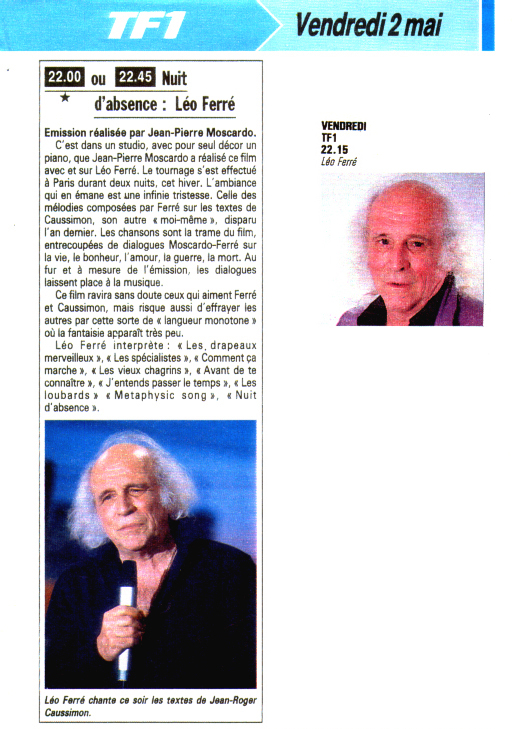 Léo Ferré - Télé Poche N°1054 du 02/05/1986