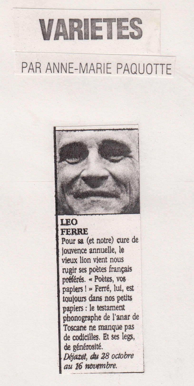Léo Ferré - Télérama du 03/09/1986