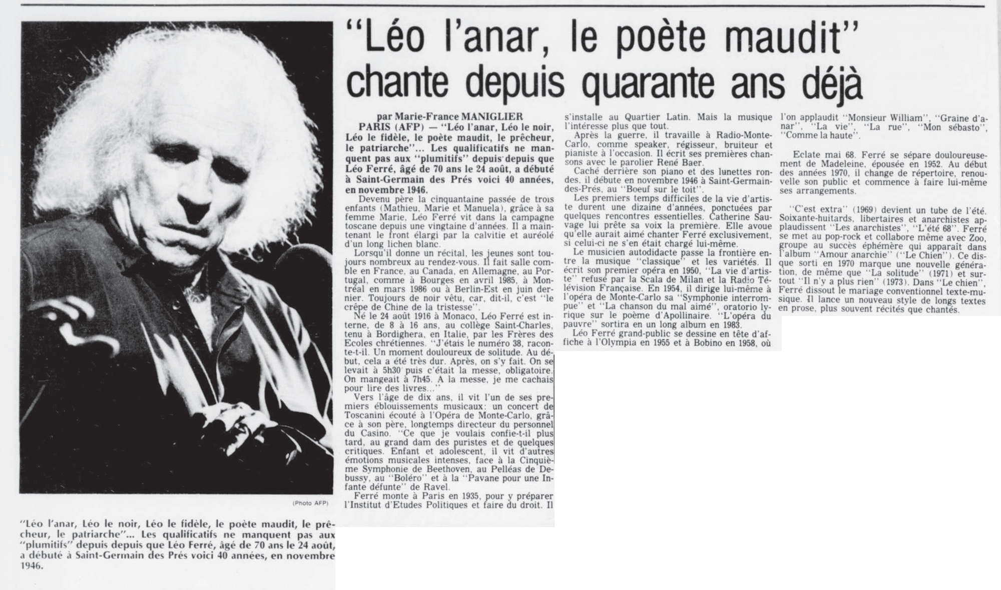 Léo Ferré - La tribune, 1910-, 9 septembre 1986, Cahier 2