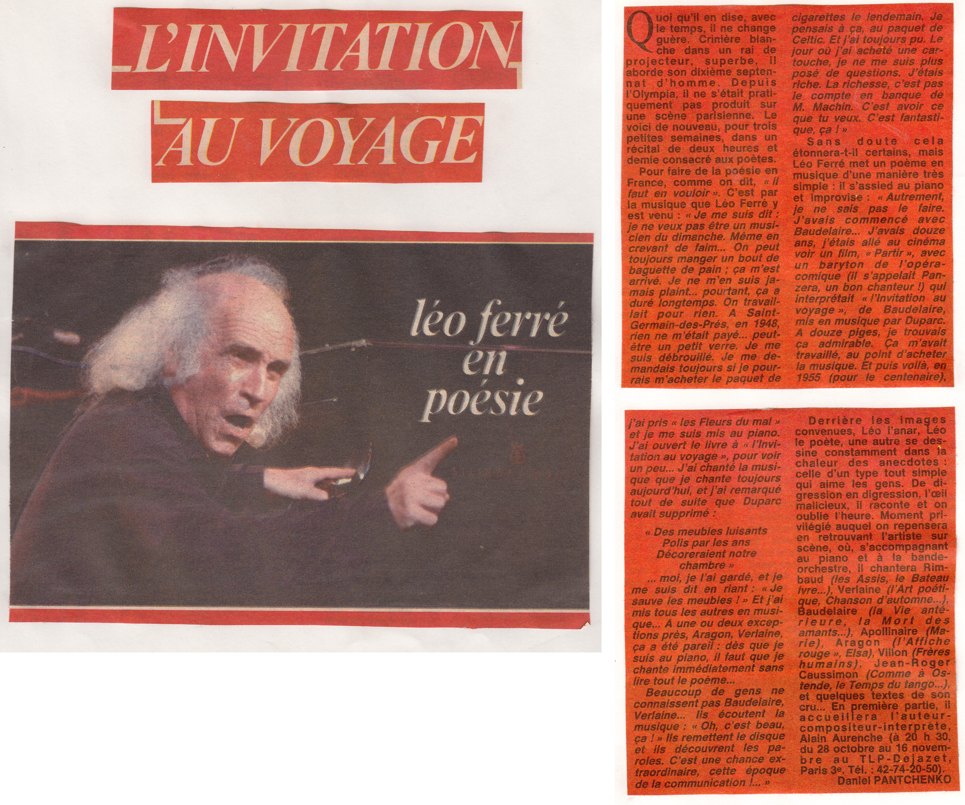 Léo Ferré - L'Humanité Dimanche du 26/10/1986
