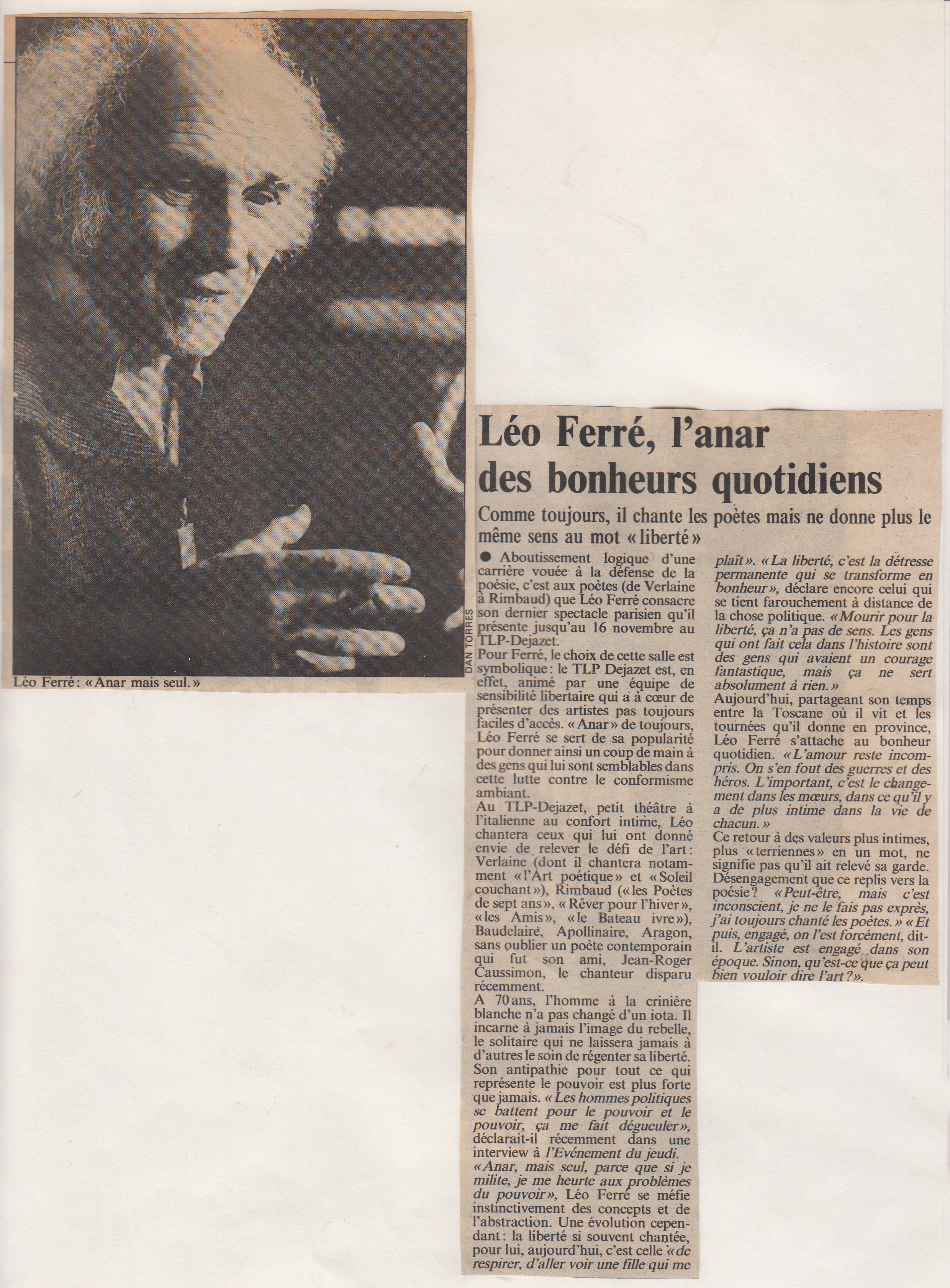 Léo Ferré - Le Quotidien du 30/10/1986