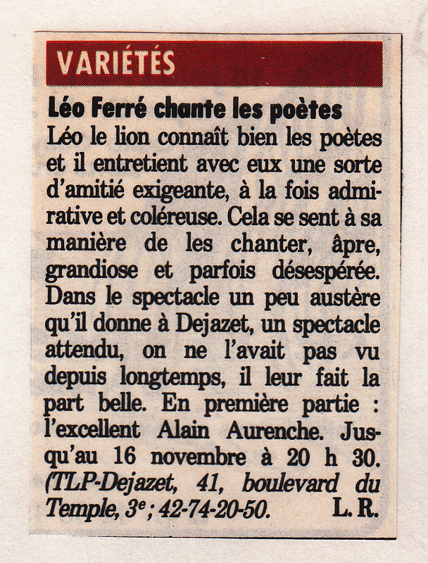 Léo Ferré - Le nouvel Observateur du 31/10/1986