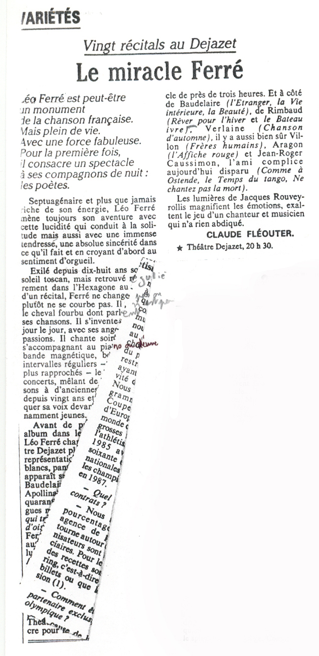 Léo Ferré - Le Monde du 01/11/1986