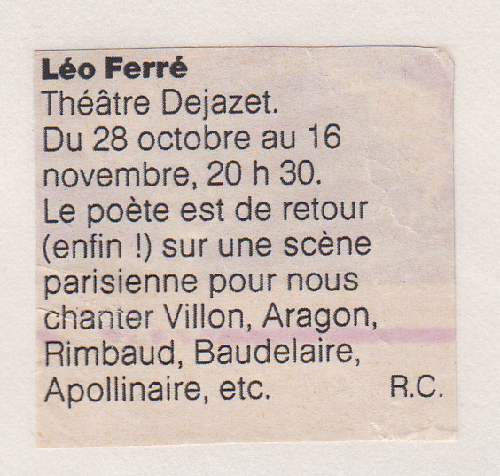 Léo Ferré - Elle du 03/11/1986