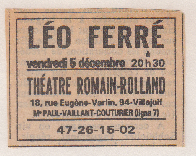 Léo Ferré - Le Monde du 05/12/1986