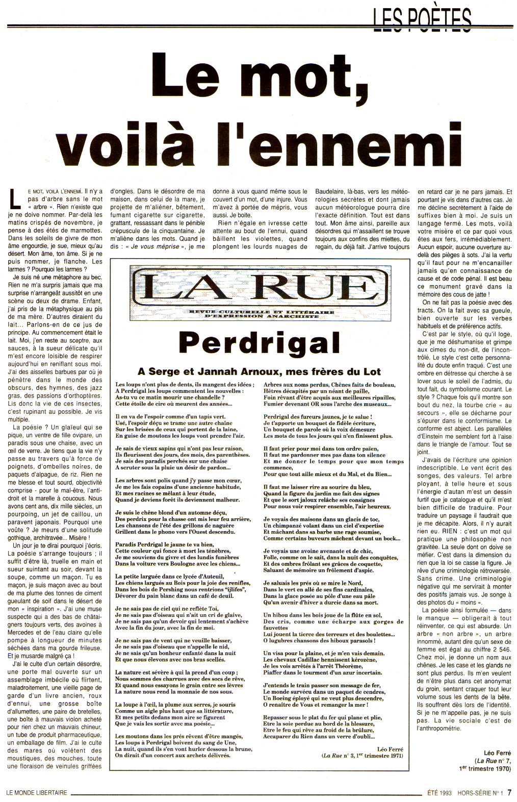 Léo Ferré - Le Monde Libertaire Hors-série N°1 de Juillet 1993