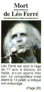 Léo Ferré - Le Figaro N°15 211 du 17 et 18/07/1993