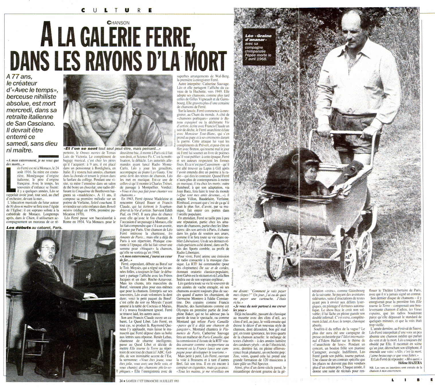 Léo Ferré - Libération N°3780 du 17 et 18/07/1993