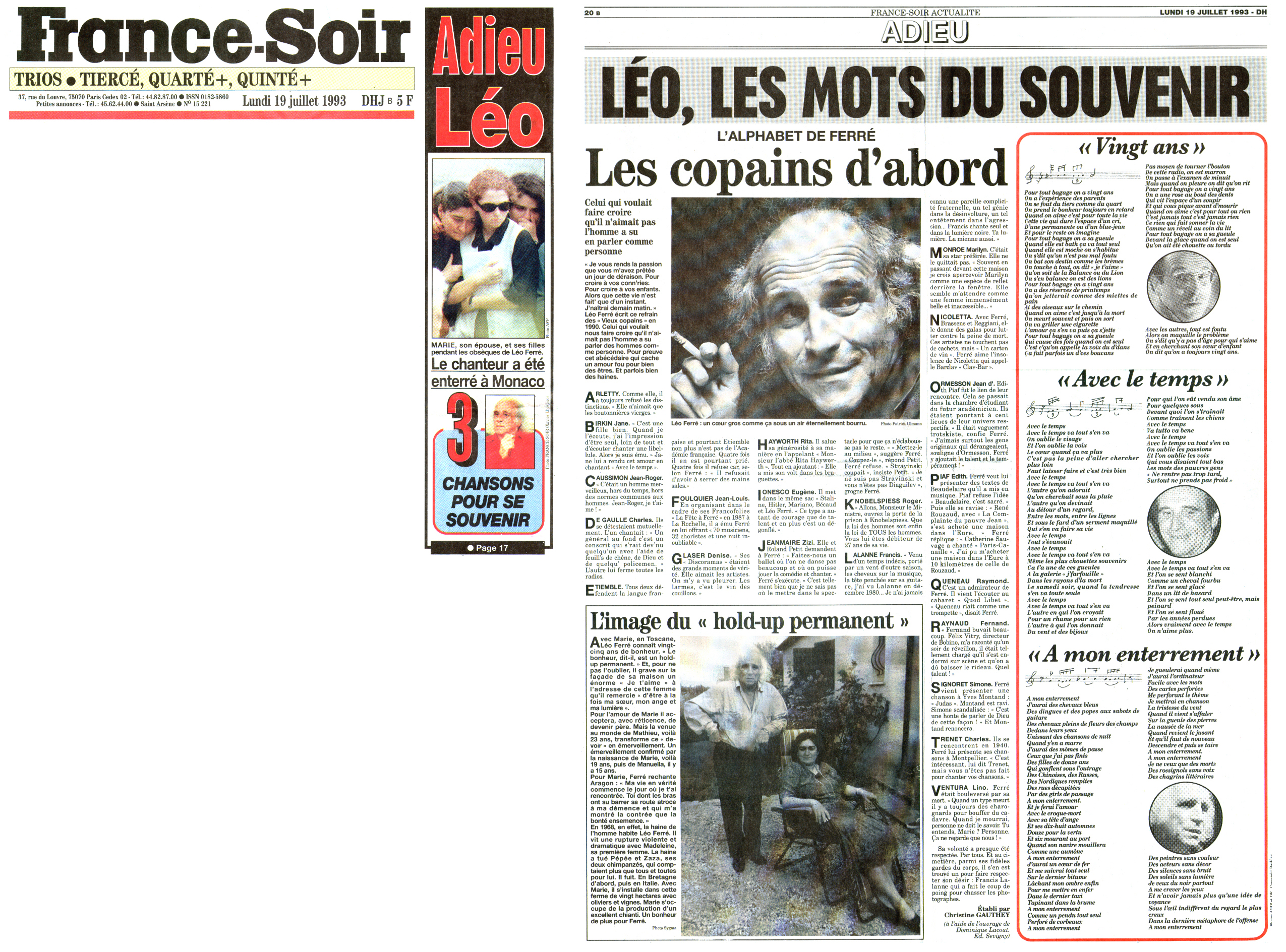 Léo Ferré - France Soir N°15 221 du 19/07/1993