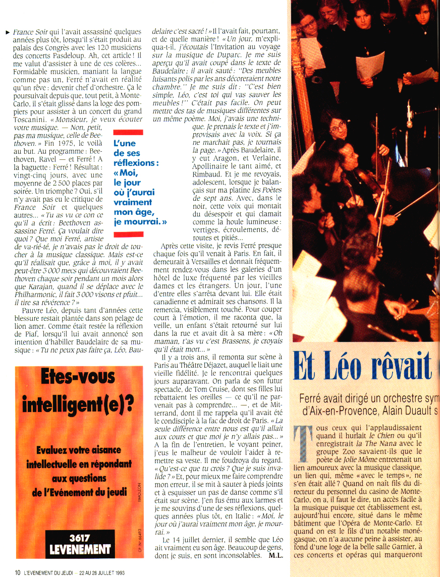 Léo Ferré - L'événement du jeudi N°455 30 du 22 au 28/07/1993