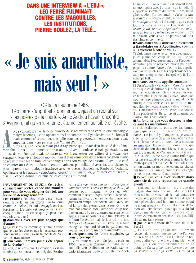 Léo Ferré - L'événement du jeudi N°455 30 du 22 au 28/07/1993