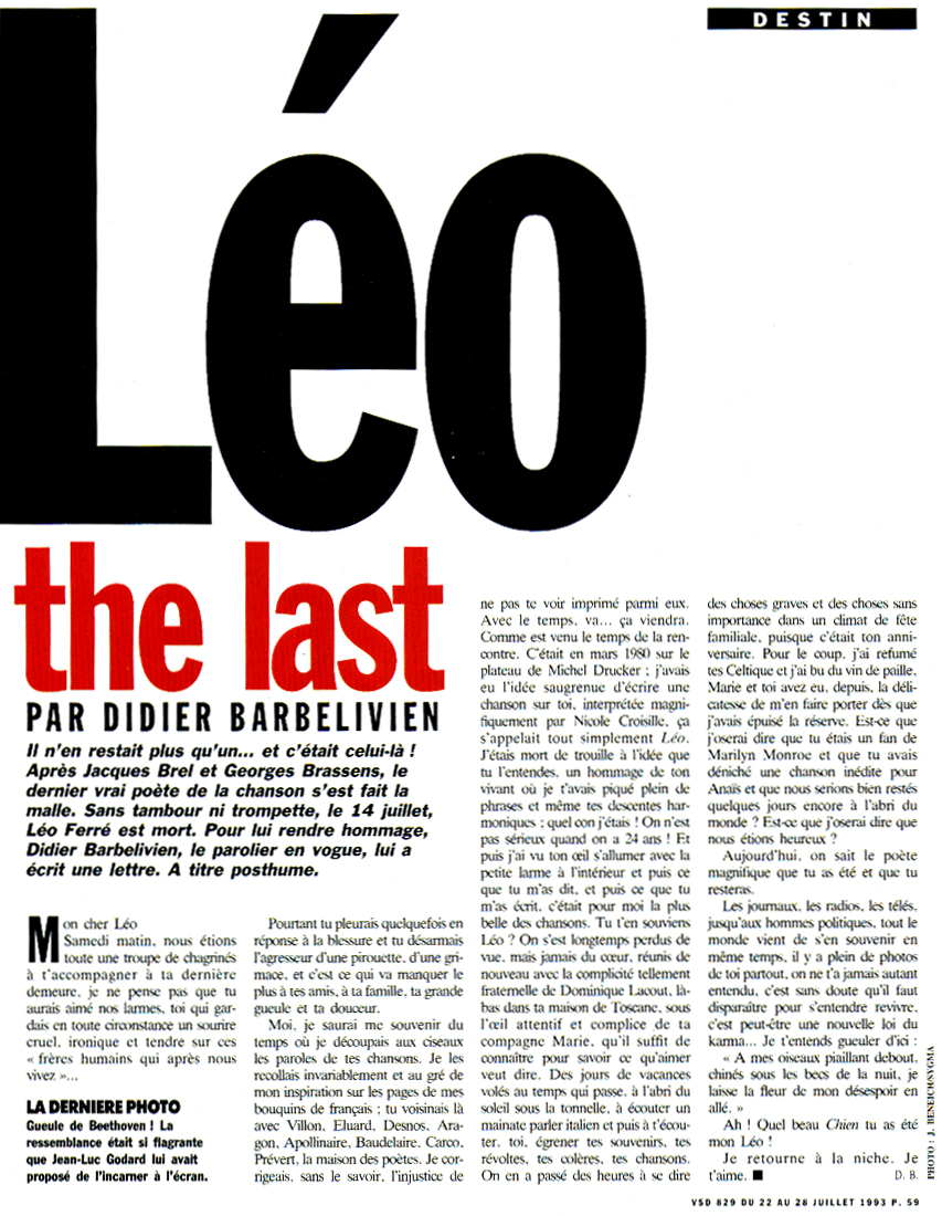 Léo Ferré - VSD N°829 du 22 au 29/07/1993