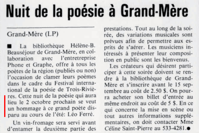 Léo Ferré - La Presse, 4 septembre 1993, E. Arts et spectacles