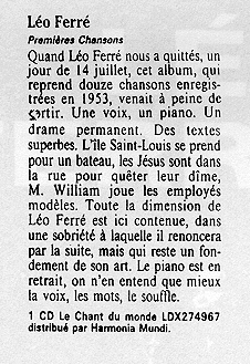 Léo Ferré - Le Monde du 16/09/1993