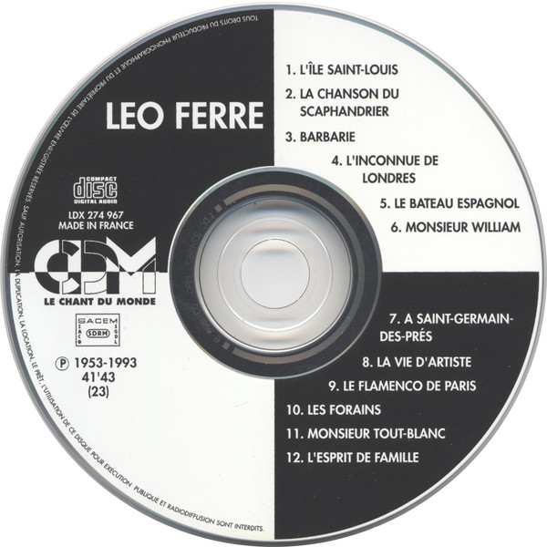 Léo Ferré - Premières chansons - Le chant du Monde LDX 274 967