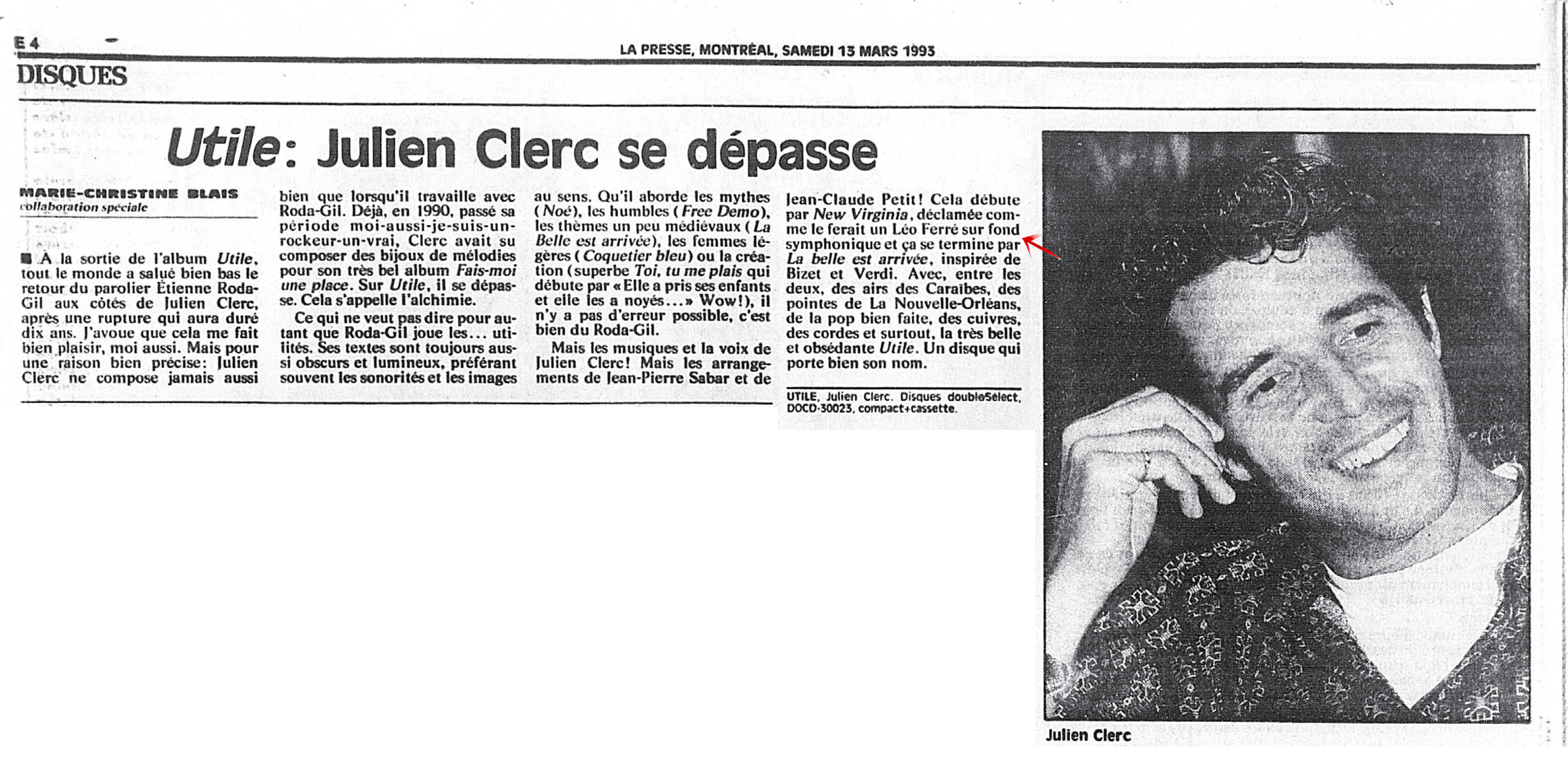Léo Ferré - La Presse, 13 mars 1993, E. Arts et spectacles