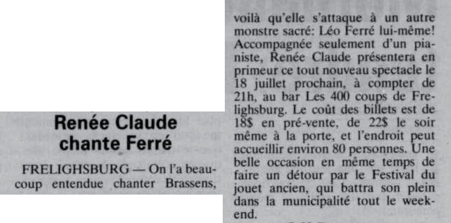Léo Ferré - La voix de l'Est, 1935- (Granby), samedi 10 juillet 1993