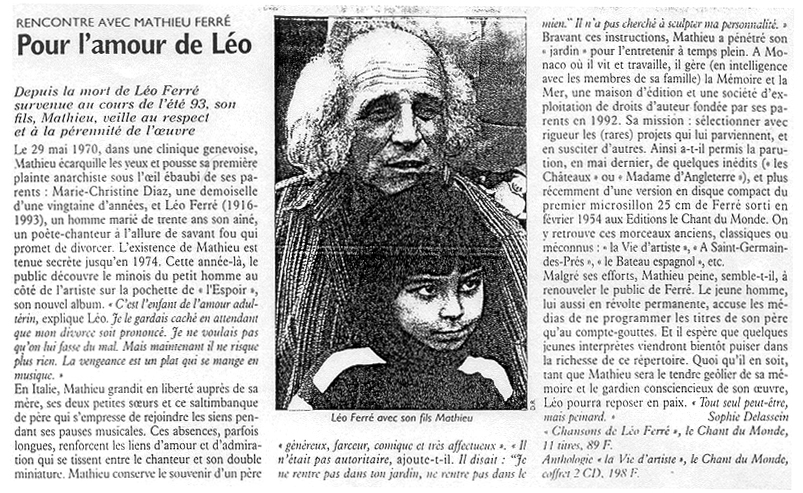 Léo Ferré - Le Nouvel Observateur du 28/01 au 03/02/1999