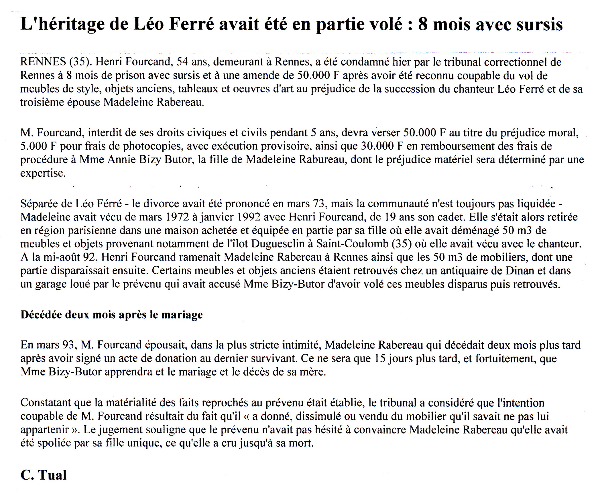Léo Ferré - Le Télégramme du 06/05/1999