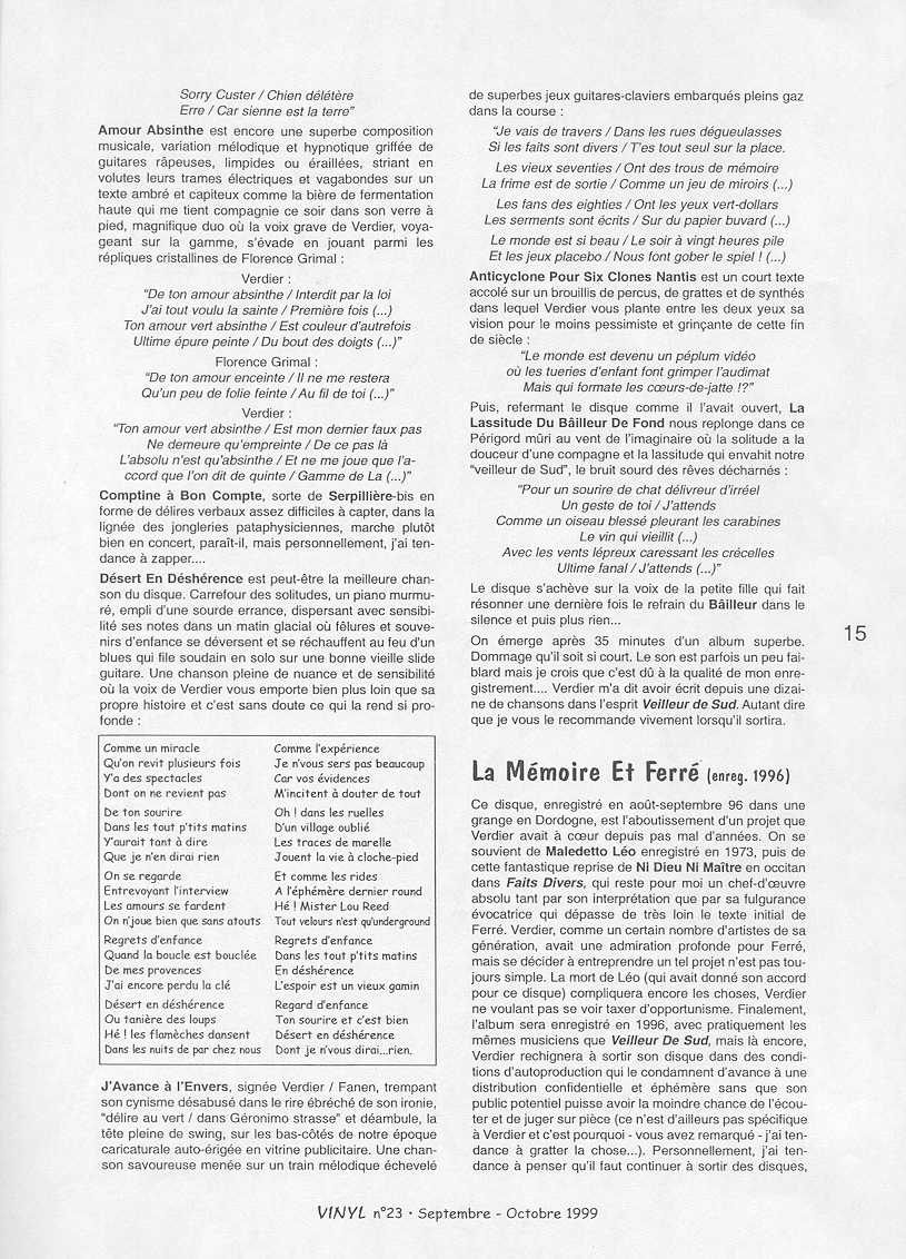 Léo Ferré - Vinyl N°23 de Septembre Octobre 1999